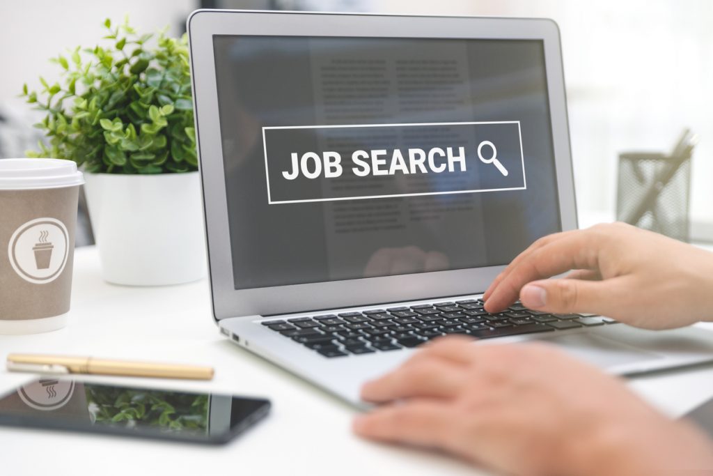 Looking for a job. Job search on laptop screen